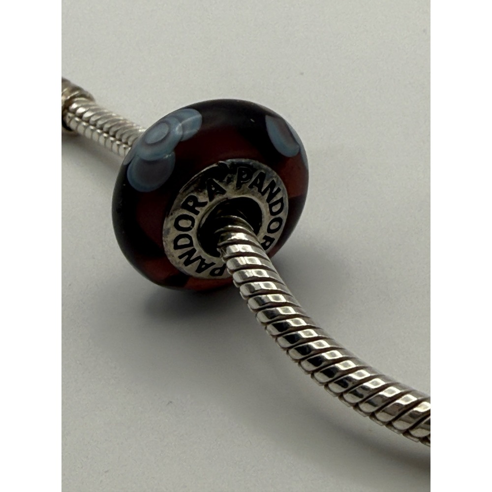 Pandora Murano Glass Forget Me Not Flower Charm Sterling Silver 925 Purple